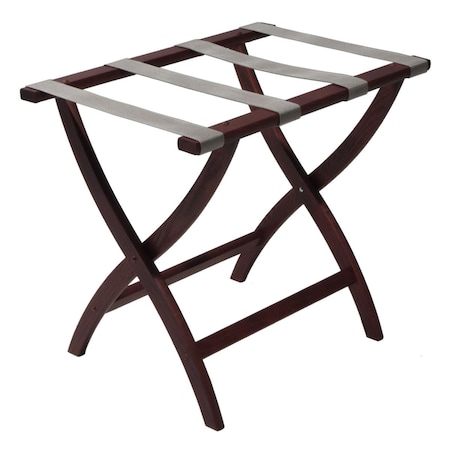 Wooden Mallet Designer Curve Leg Luggage Rack with Gray Straps Mahogany LR2-MHGRY